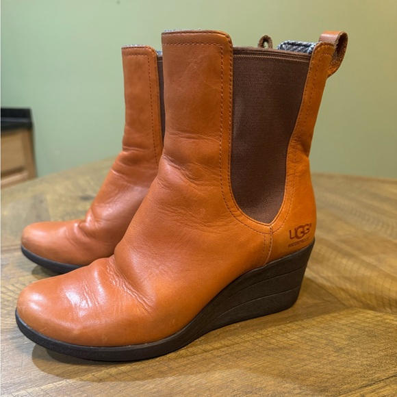 UGG Women’s Chestnut Dupre Leather Wedge Boots Size 7 - Picture 11 of 12